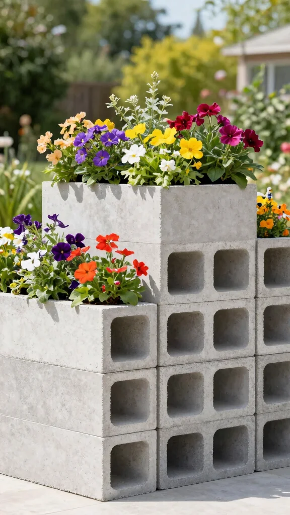 25 Easy DIY Full Sun Planters to Brighten Up Your Backyard Oasis! - 8. Concrete Block Planter 1