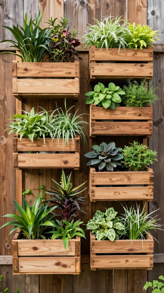 25 Eco-Friendly Vertical Garden Projects Using Recycled Materials (Help the Planet with Style!) - 19. Wood Crate Green Wall 1