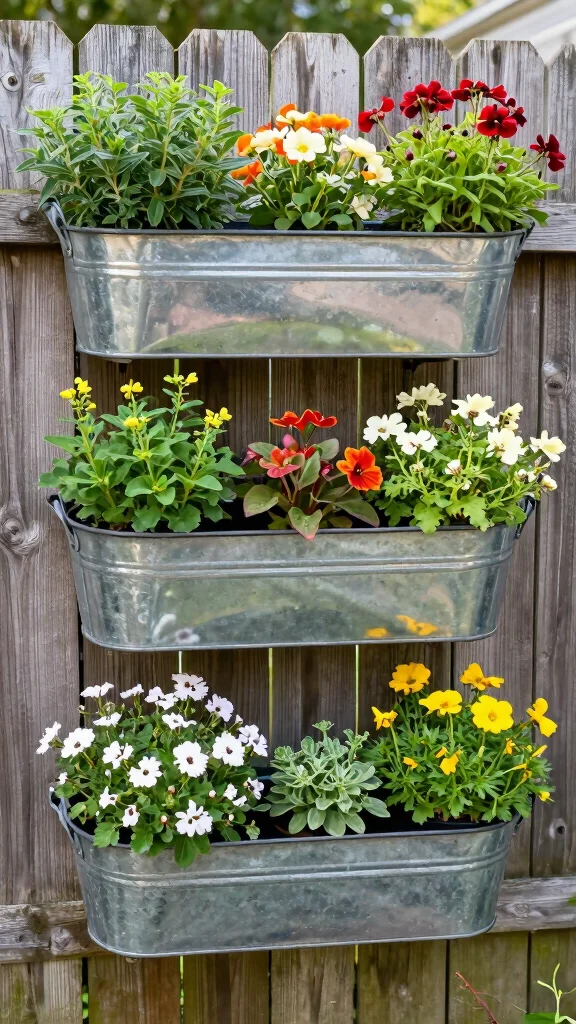 25 Eco-Friendly Vertical Garden Projects Using Recycled Materials (Help the Planet with Style!) - 21. Metal Bucket Planters 1