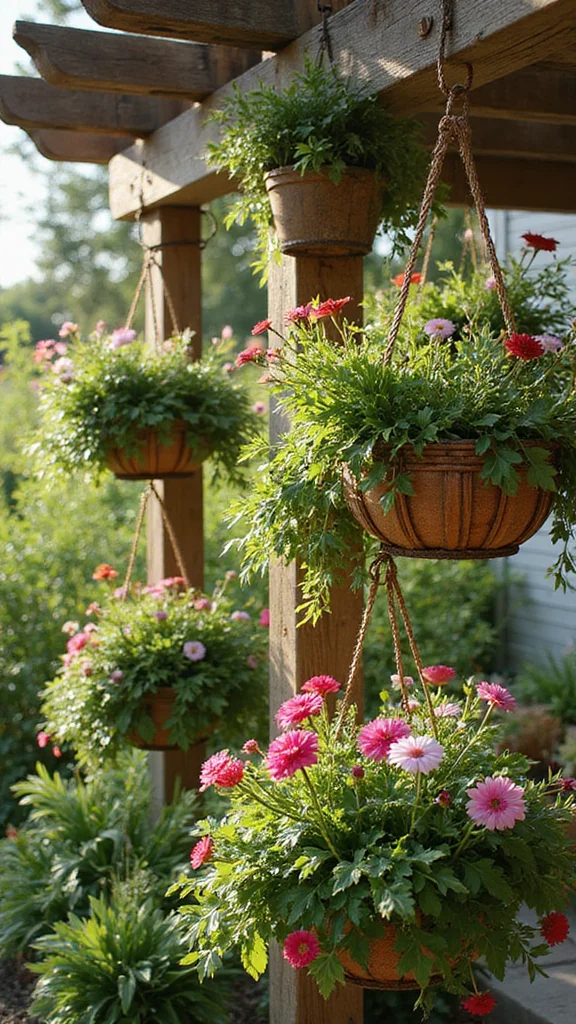 25 Eco-Friendly Vertical Garden Projects Using Recycled Materials (Help the Planet with Style!) - 25. Vertical Garden with Hanging Baskets 1