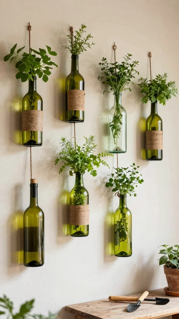 25 Eco-Friendly Vertical Garden Projects Using Recycled Materials (Help the Planet with Style!) - 4. Wine Bottle Herb Garden 1