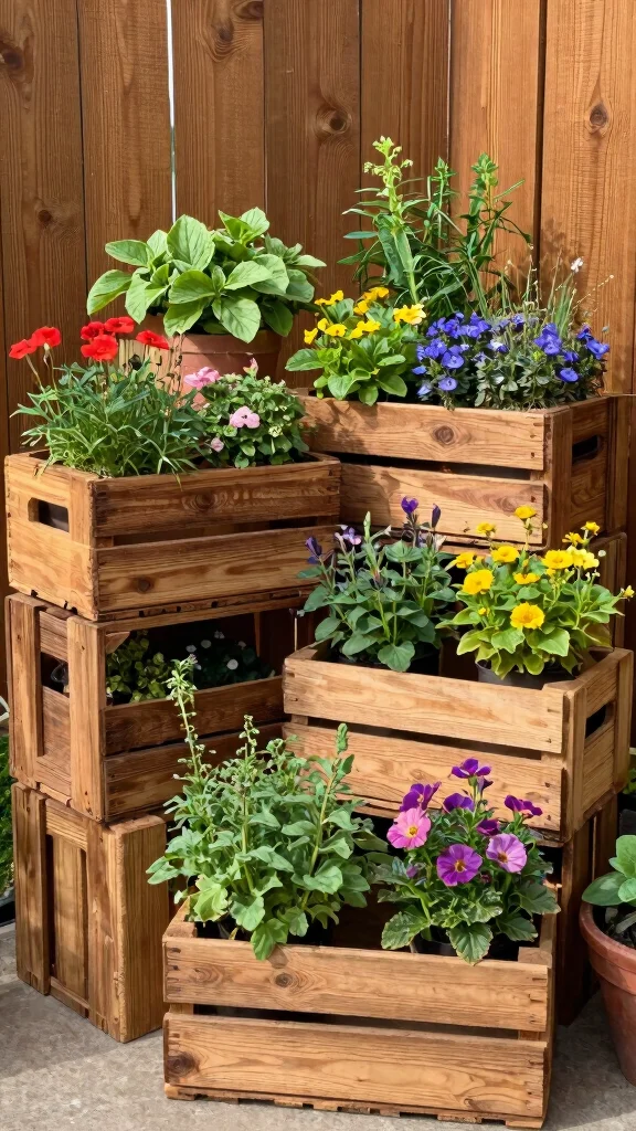 25 Eco-Friendly Vertical Garden Projects Using Recycled Materials (Help the Planet with Style!) - 8. Upcycled Crates for Vertical Gardening 1