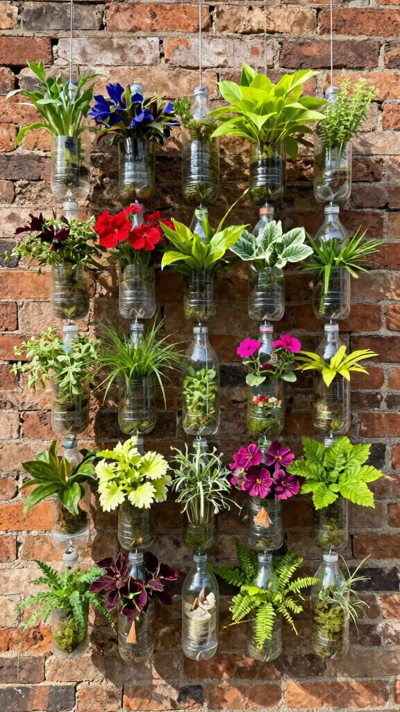 25 Eco-Friendly Vertical Garden Projects Using Recycled Materials (Help the Planet with Style!) - 9. Plastic Bottle Vertical Garden 1