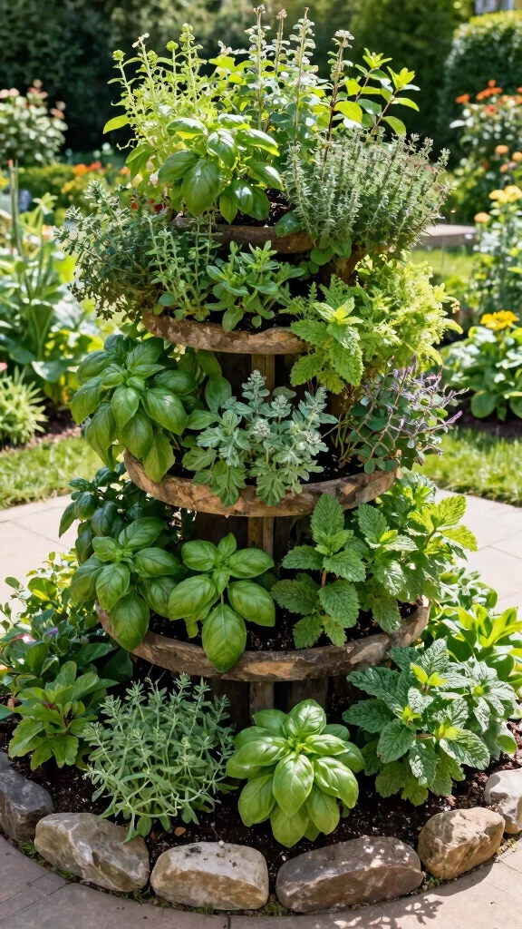 25 Erosion Control Garden Designs with Smart Drainage Solutions (You’ll Want to Copy #19!) - 11. Vibrant Herb Spirals 1