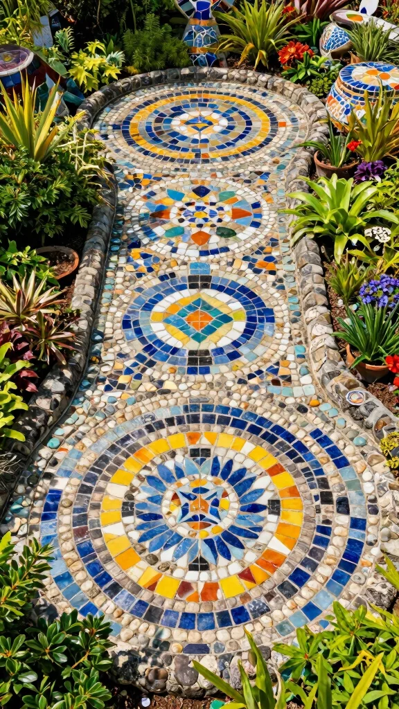 25 Erosion Control Garden Designs with Smart Drainage Solutions (You’ll Want to Copy #19!) - 21. Artistic Mosaic Gardens 1