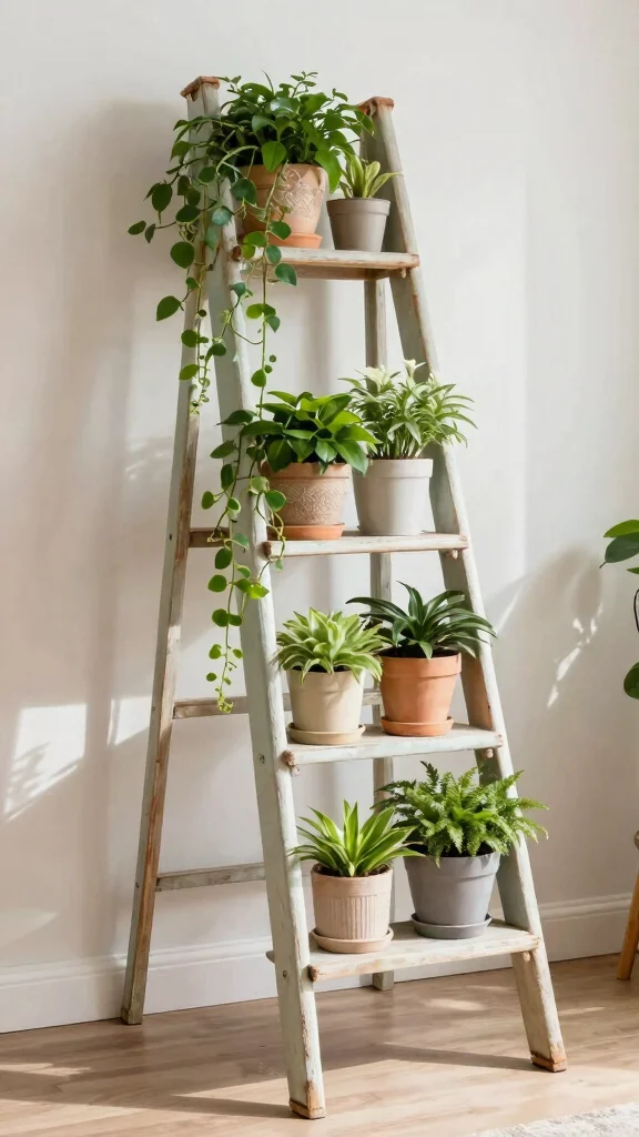 25 Space-Saving Vertical Gardening Ideas You Never Knew You Needed! - 7. Ladder Plant Stand 1