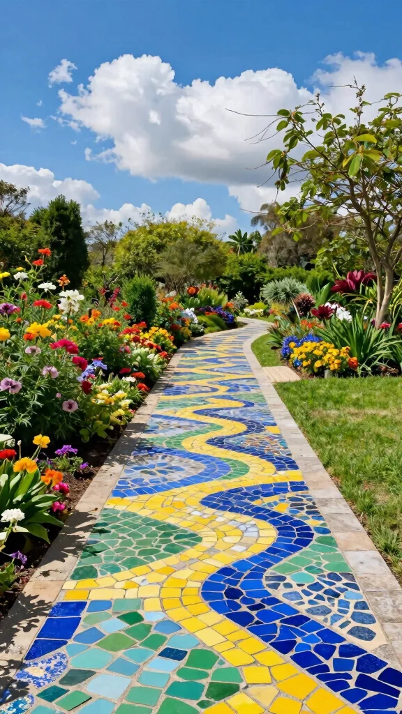 25 Whimsical Garden Decorations That Will Brighten Your Outdoor Space! - 1. Colorful Mosaic Pathway 1
