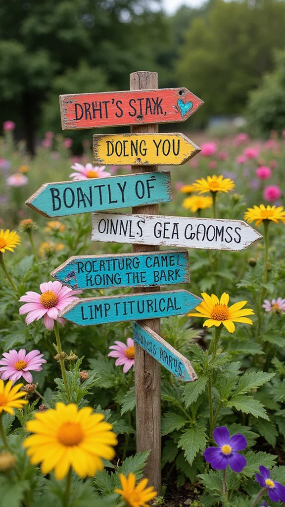 25 Whimsical Garden Decorations That Will Brighten Your Outdoor Space! - 14. Fun Garden Signs 1
