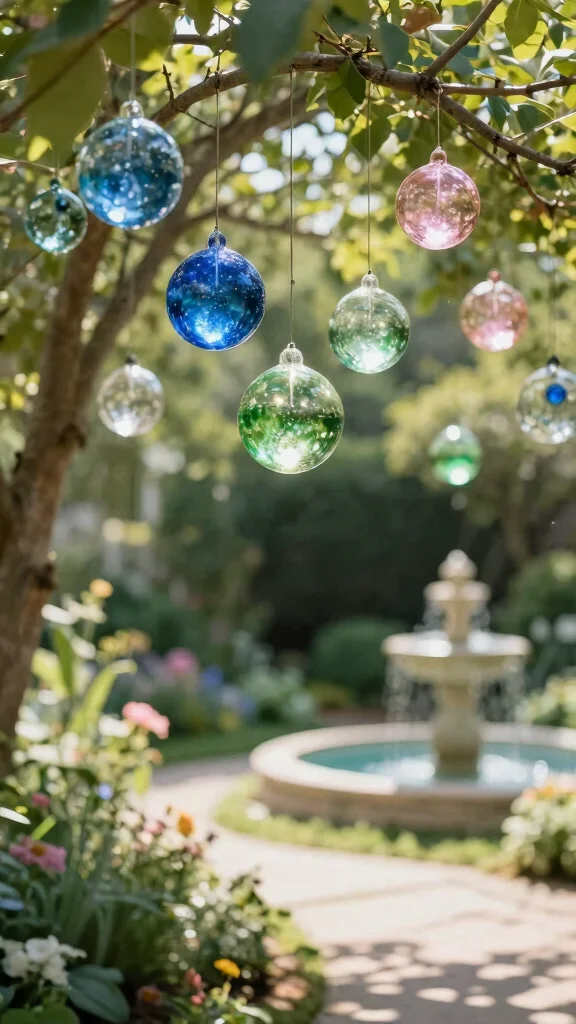 25 Whimsical Garden Decorations That Will Brighten Your Outdoor Space! - 4. Hanging Glass Orbs 1