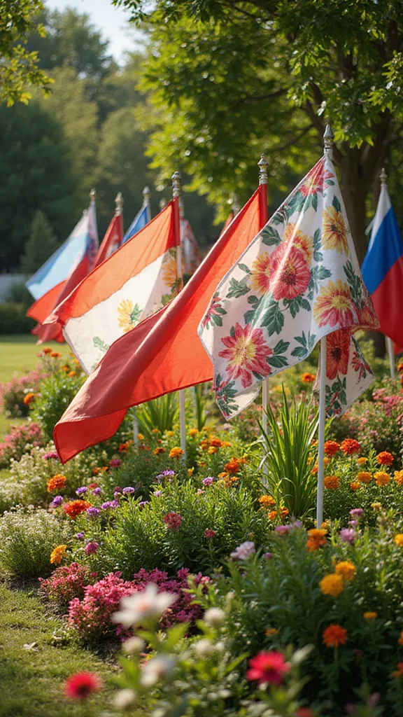 27 DIY Landscape Projects for Small Spaces That Are Super Easy! - 17. Colorful Garden Flags 1