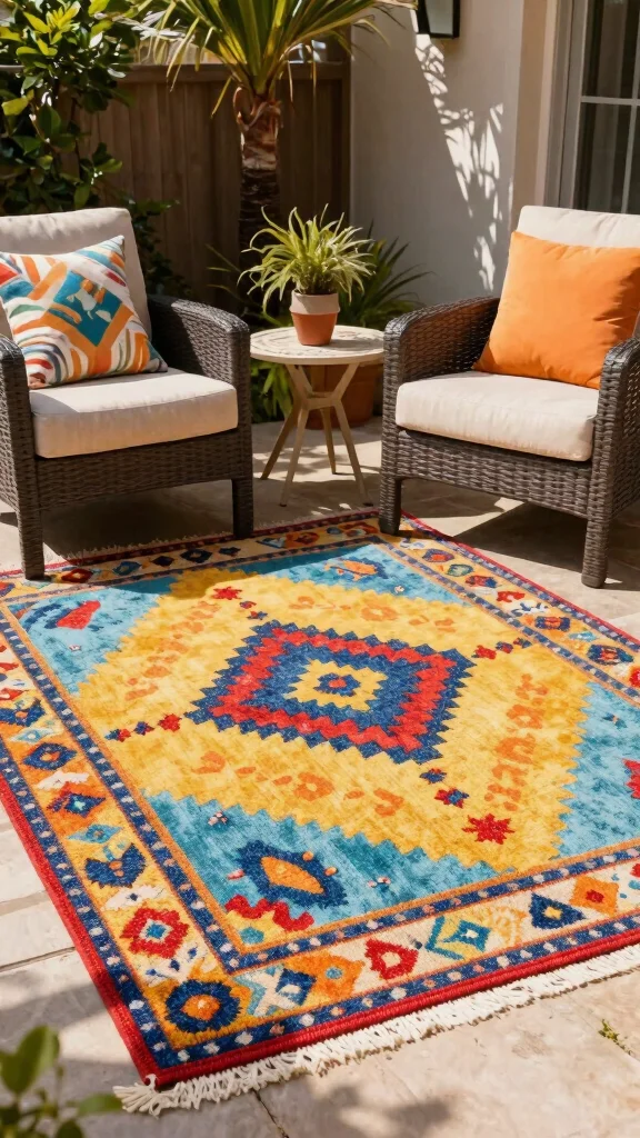 27 DIY Landscape Projects for Small Spaces That Are Super Easy! - 24. Outdoor Rug 1