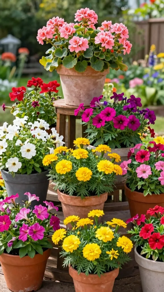 27 DIY Landscape Projects for Small Spaces That Are Super Easy! - 5. Potted Flower Display 1