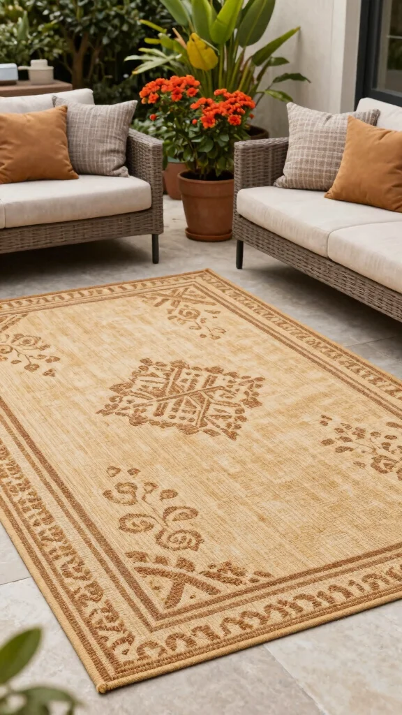 27 Seasonal Garden Furniture Tips That Will Keep Your Outdoor Space Inviting All Year Long! - 19. Utilize Outdoor Rugs 1