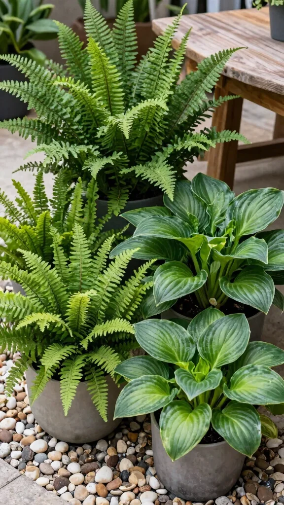 9 Modern Easy-Care Landscaping Container Garden Ideas You Won't Believe! - 1. Lush Ferns and Hostas for a Textured Delight 1