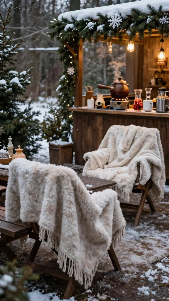 Cozy Outdoor Spaces That Celebrate Every Season in Style! - 13. Winter Warmth with Blankets 1