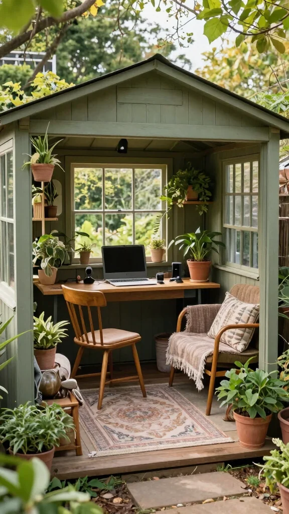 Cozy Outdoor Spaces That Celebrate Every Season in Style! - 19. Inviting Garden Shed Retreat 1