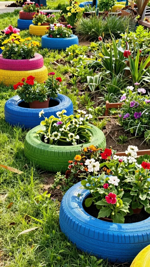 Discover 15 Inspiring DIY Garden Art Projects You Can Start Today! - 7. Recycled Tire Planters 1
