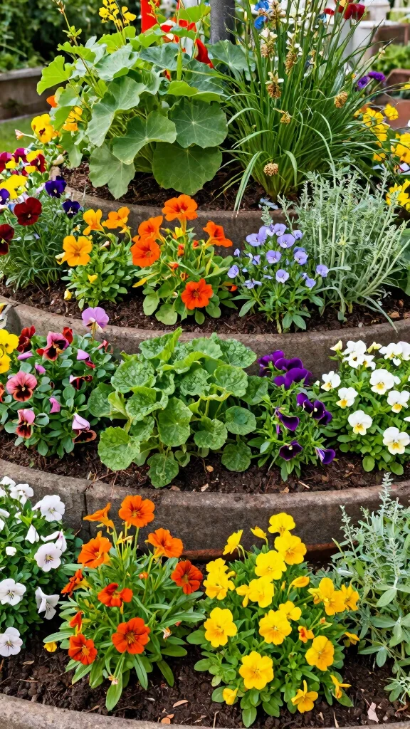 Discover the Magic of Tiered Garden Designs: 21 Ideas You Can't Miss! - 20. Edible Flower Tiered Garden 1