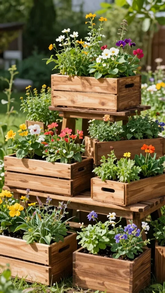 Discover the Magic of Tiered Garden Designs: 21 Ideas You Can't Miss! - 3. Rustic Wooden Tiered Planters 1