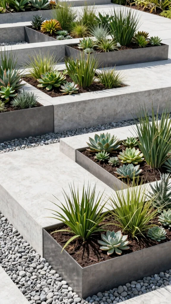 Discover the Magic of Tiered Garden Designs: 21 Ideas You Can't Miss! - 4. Modern Minimalist Tiered Garden 1