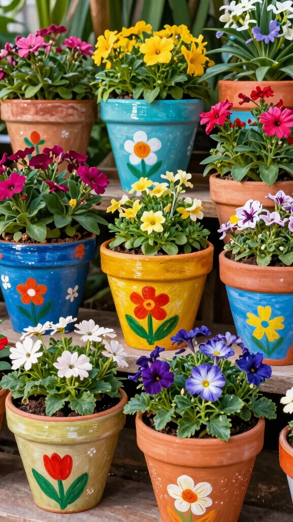 Garden Crafts DIY: 15 Fun Projects for Spring - 5. Terracotta Pot Art 1