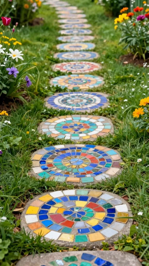 Garden Crafts DIY: 15 Fun Projects for Spring - 8. Mosaic Stepping Stones 1