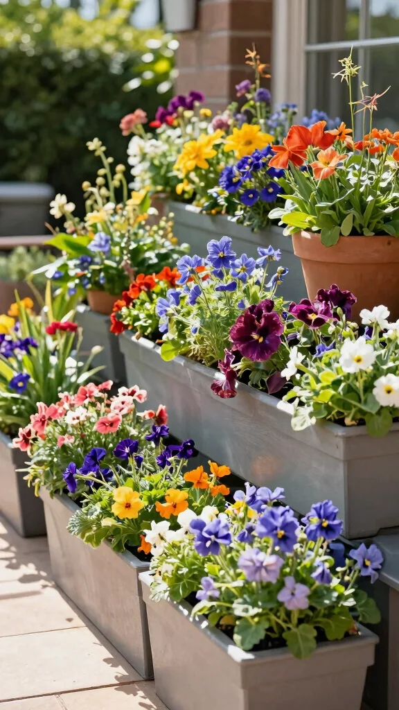 Go Green: 18 Sustainable Container Gardening Ideas for Beginners! - 18. Seasonal Color Planters 1