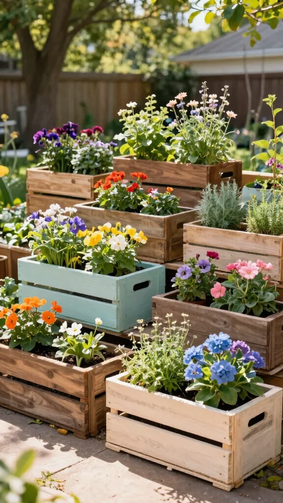 Go Green: 18 Sustainable Container Gardening Ideas for Beginners! - 8. Wooden Crate Garden 1
