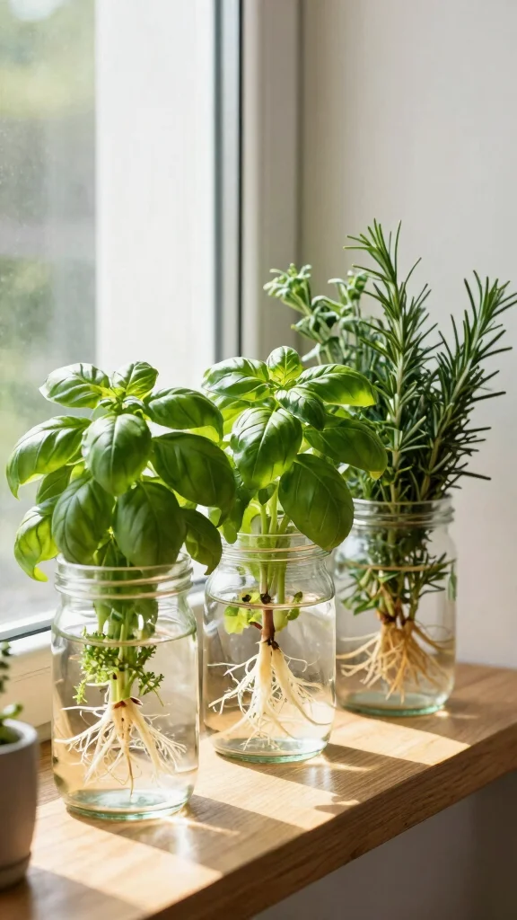 Go Green: 18 Sustainable Container Gardening Ideas for Beginners! - 9. Glass Jar Herb Planters 1