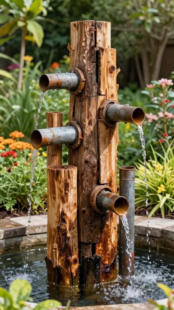 Harness the Sun: 19 Solar Fountain Ideas for a Sustainable Garden Makeover! - 10. Reclaimed Materials Fountain 1