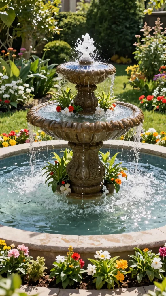 Harness the Sun: 19 Solar Fountain Ideas for a Sustainable Garden Makeover! - 12. Solar Fountain with Planter 1
