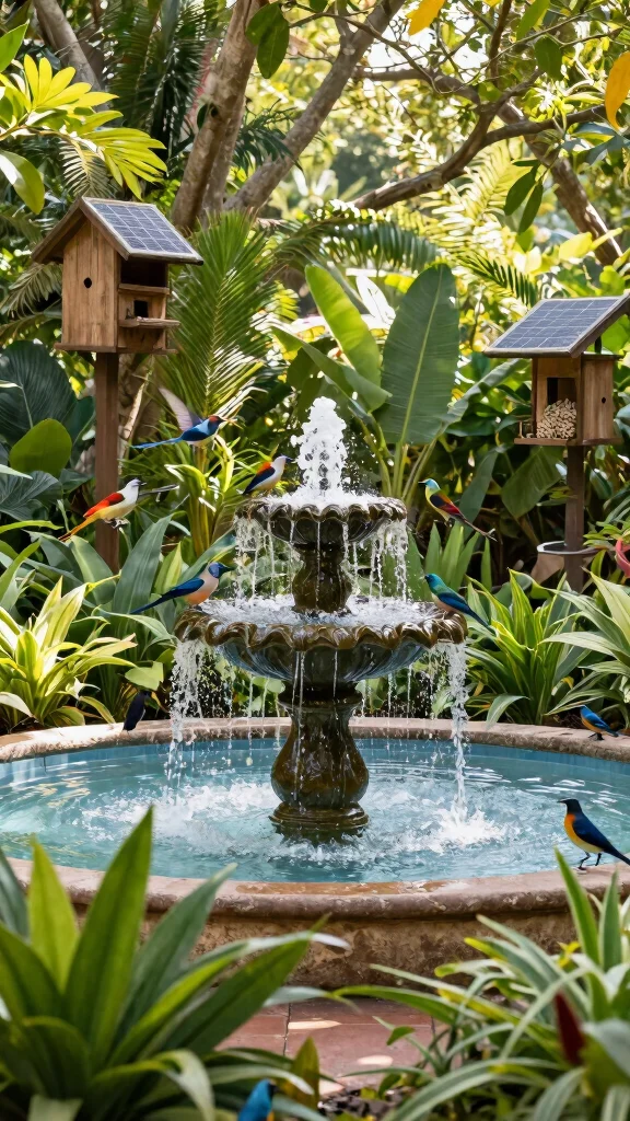 Harness the Sun: 19 Solar Fountain Ideas for a Sustainable Garden Makeover! - 15. Solar Fountain in a Bird Sanctuary 1