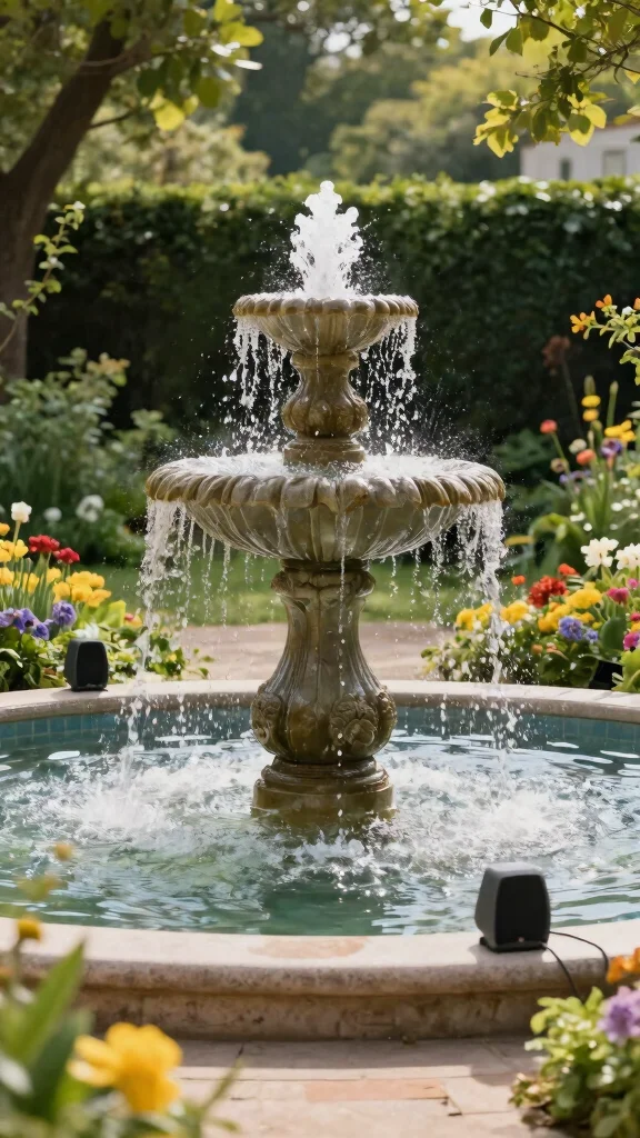 Harness the Sun: 19 Solar Fountain Ideas for a Sustainable Garden Makeover! - 17. Solar Fountain with Sound Features 1