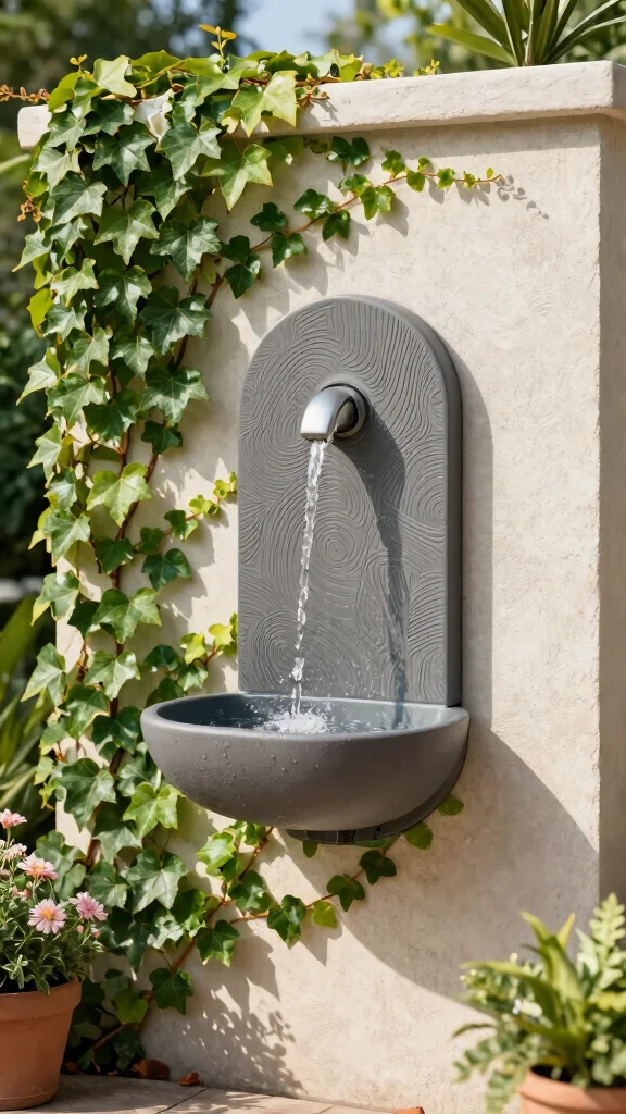 Harness the Sun: 19 Solar Fountain Ideas for a Sustainable Garden Makeover! - 2. Elegant Wall-Mounted Fountain 1