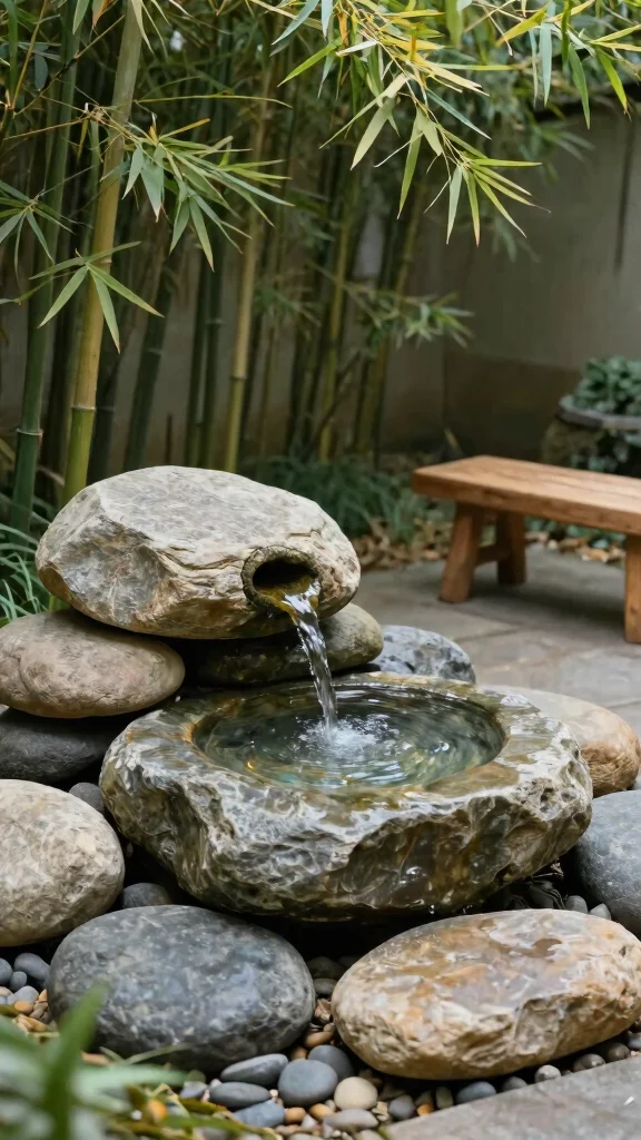 Harness the Sun: 19 Solar Fountain Ideas for a Sustainable Garden Makeover! - 5. Tranquil Zen Fountain 1