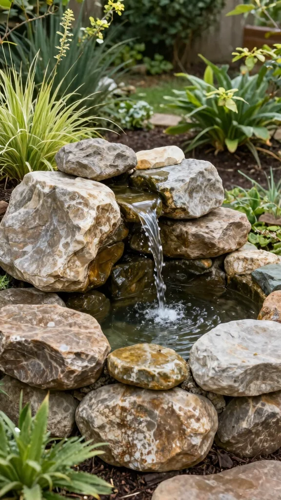 Harness the Sun: 19 Solar Fountain Ideas for a Sustainable Garden Makeover! - 7. Natural Stone Fountain 1