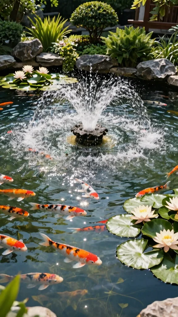 Harness the Sun: 19 Solar Fountain Ideas for a Sustainable Garden Makeover! - 8. Koi Pond Fountain 1