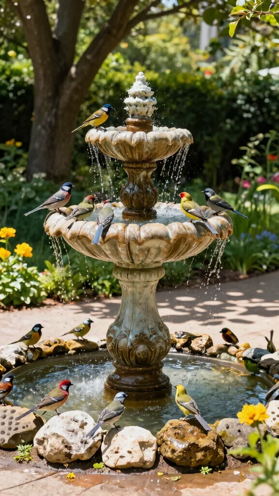 Harness the Sun: 19 Solar Fountain Ideas for a Sustainable Garden Makeover! - 9. Vintage Birdbath Fountain 1