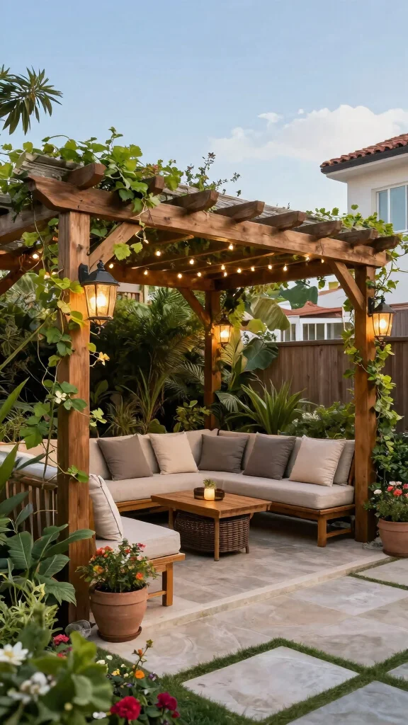 Outdoor Layout Ideas That Will Transform Your Backyard into a Stunning Retreat! - 13. Chic Pergola Retreat 1