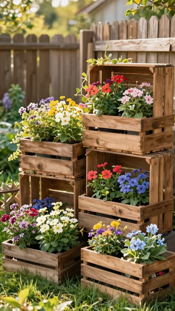 Outdoor Planter Ideas That Will Make Your Garden the Envy of the Neighborhood  - 9. Rustic Wooden Crates 1