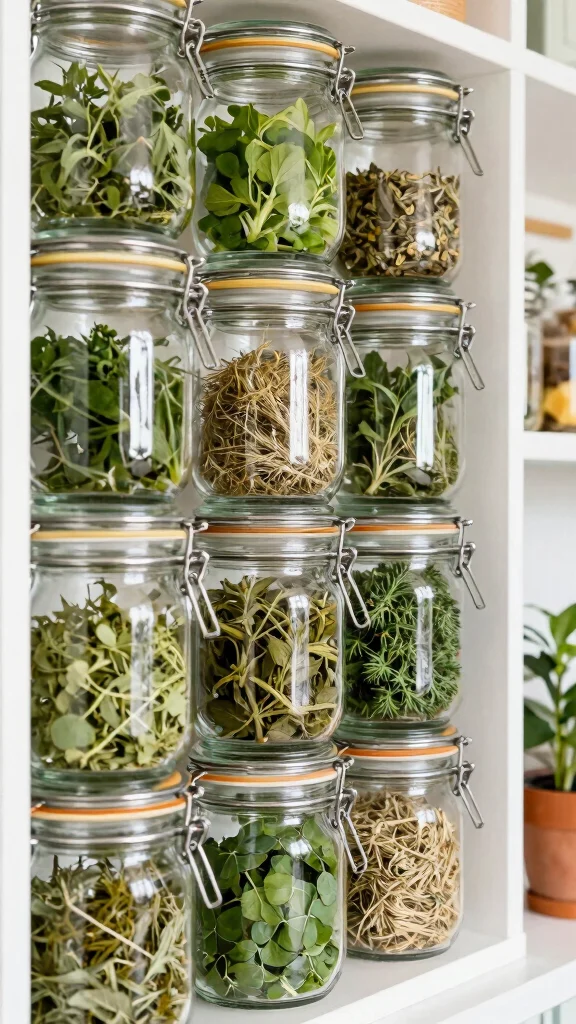 Say Goodbye to Spoiled Herbs: 17 Natural Storage Hacks You Must Know! - 15. Use Jars for Vertical Storage 1