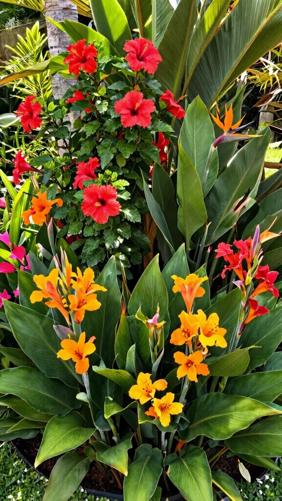 Transform Your Yard: 24 Colorful Flower Bed Combinations You Will Adore! - 3. Tropical Vibes: Exotic Colors and Textures 1