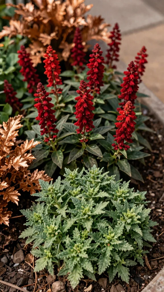 Transform Your Yard: 24 Colorful Flower Bed Combinations You Will Adore! - 8. Earthy Tones: Rustic Reds and Greens 1