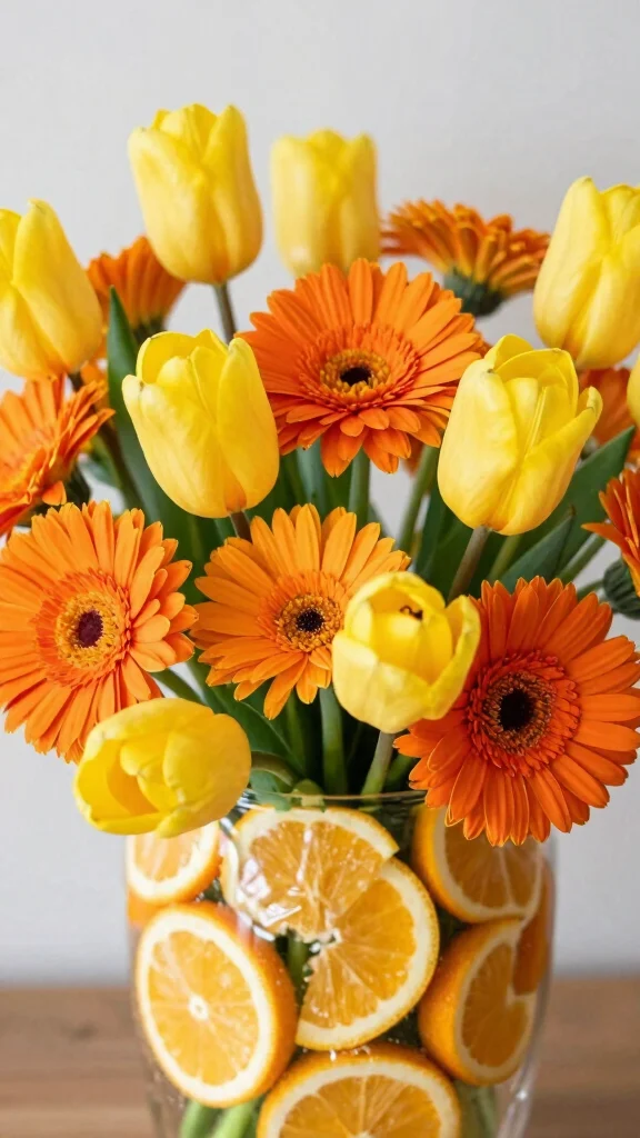 15 Gorgeous Spring Flower Arrangements for Your Next Event (Wait Until You See #11!) - 10. Bright Citrus Twist 1
