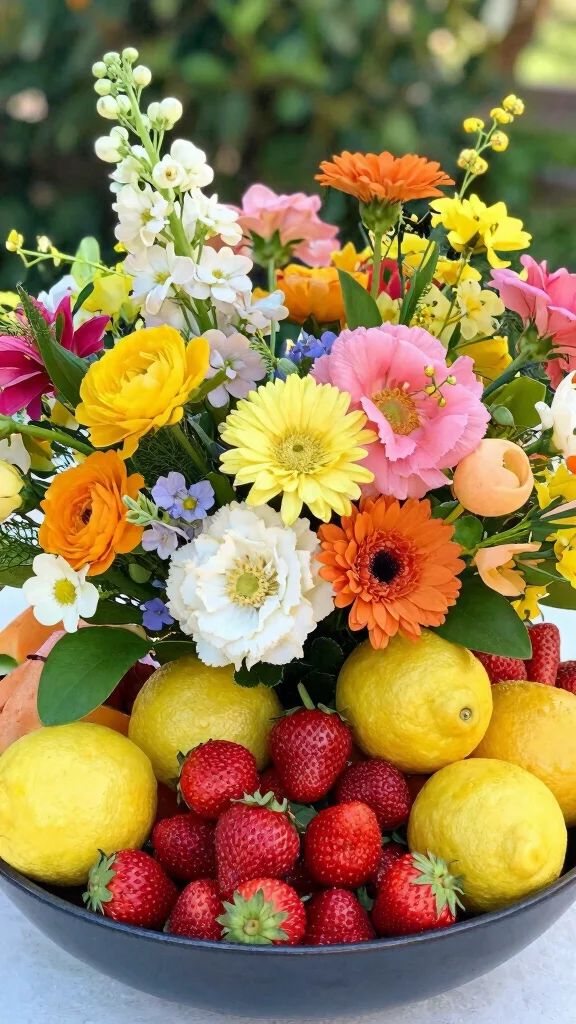 15 Gorgeous Spring Flower Arrangements for Your Next Event (Wait Until You See #11!) - 15. Seasonal Fruit and Floral Fusion 1