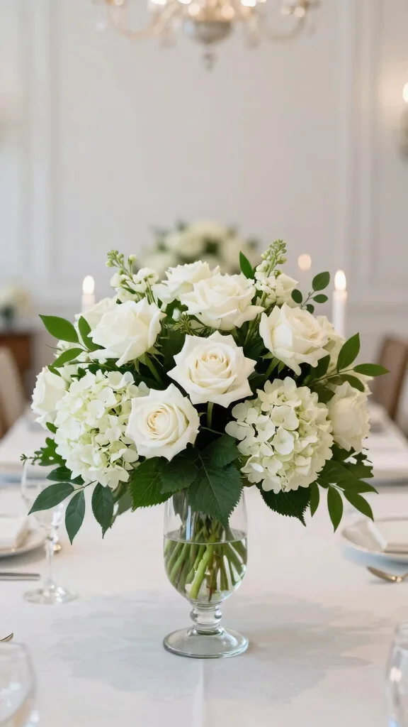 15 Gorgeous Spring Flower Arrangements for Your Next Event (Wait Until You See #11!) - 2. Elegant White and Green Centerpiece 1