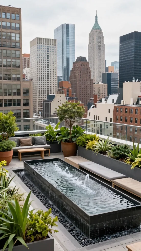 15 Stunning Contemporary Water Features That Will Elevate Your Garden Aesthetics! - 14. Urban Rooftop Water Features 1