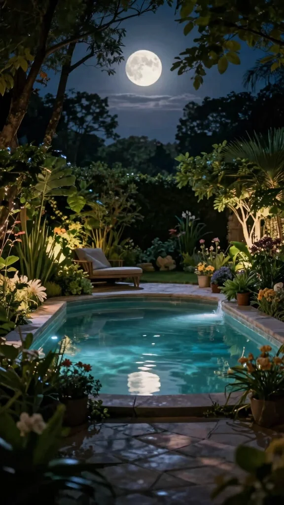 16 Elegant Pool Lighting Ideas That Will Make Your Landscape Stand Out (Don't Miss #7!) - 12. Moon Lighting 1