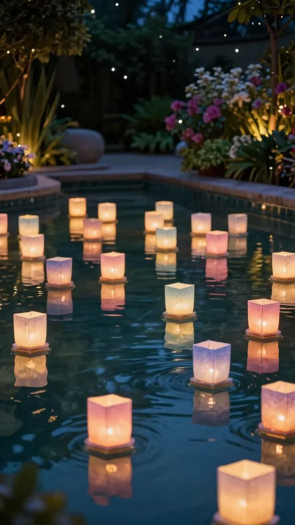 16 Elegant Pool Lighting Ideas That Will Make Your Landscape Stand Out (Don't Miss #7!) - 2. Floating Lanterns 1