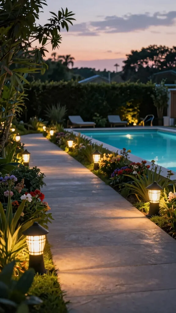 16 Elegant Pool Lighting Ideas That Will Make Your Landscape Stand Out (Don't Miss #7!) - 4. Solar-Powered Path Lights 1